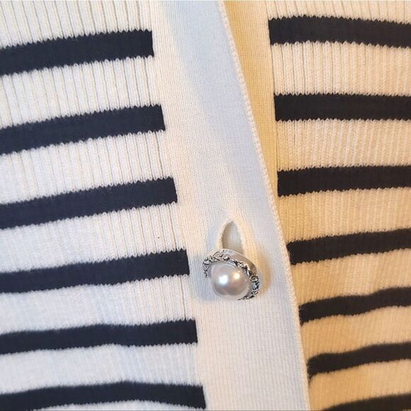 Lola Women's Cream And Black Striped Nautical Ribbed Cardigan Size M - Picture 4 of 6